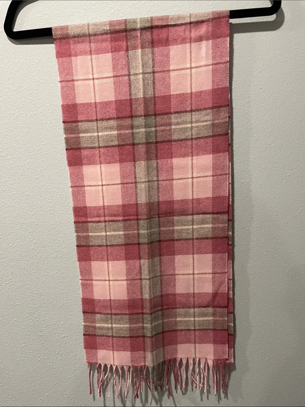 Pendleton Pink Plaid Wool Fringe Scarf